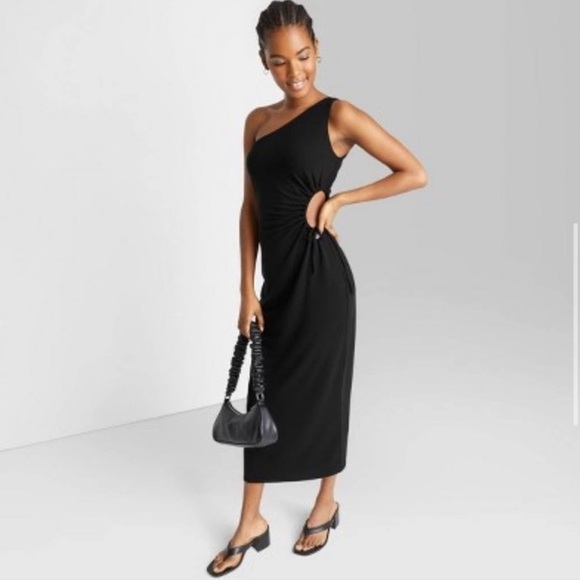 2. NWT Wild Fable Black Asymmetrical One Shoulder Black Cut Out Hip Dress SZ XXL - Picture 1 of 12